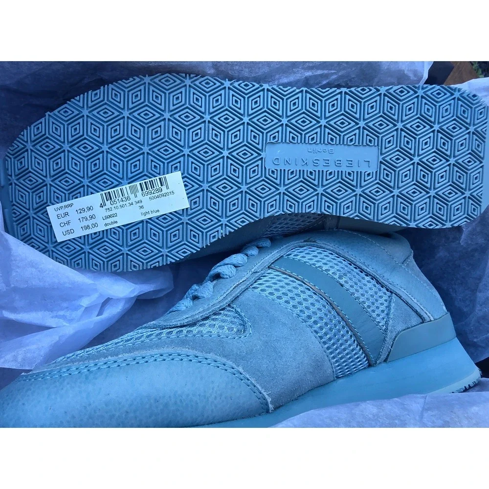 New- Liebeskind Berlin Double Sneakers Light Blue Suede Leather Mesh Size 6